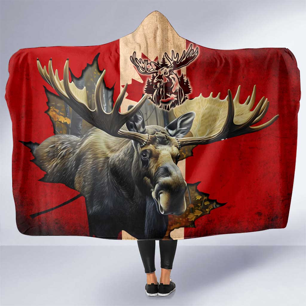 Canada Moose Hooded Blanket Canadian Flag Maple Leaf Vintage