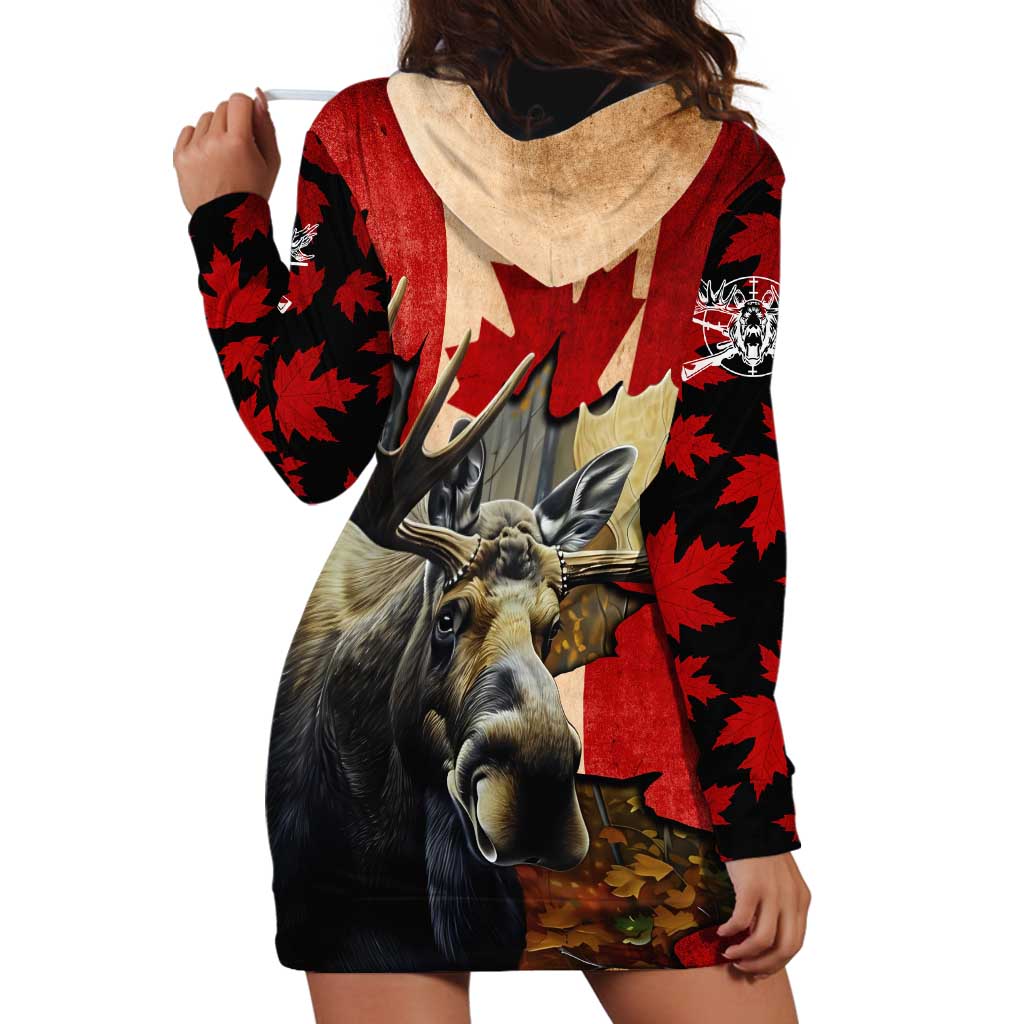 Personalized Canada Moose Hoodie Dress Canadian Flag Maple Leaf Vintage