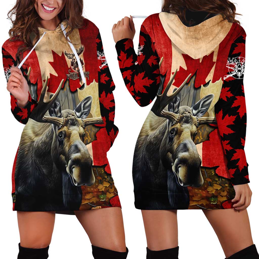 Personalized Canada Moose Hoodie Dress Canadian Flag Maple Leaf Vintage