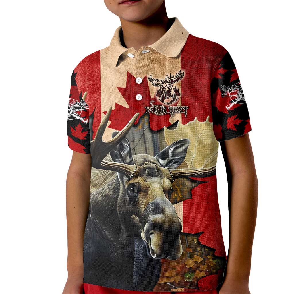 Personalized Canada Moose Kid Polo Shirt Canadian Flag Maple Leaf Vintage