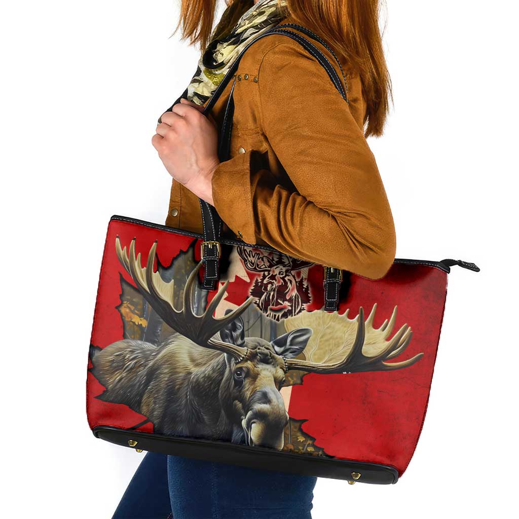 Canada Moose Leather Tote Bag Canadian Flag Maple Leaf Vintage