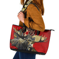 Canada Moose Leather Tote Bag Canadian Flag Maple Leaf Vintage