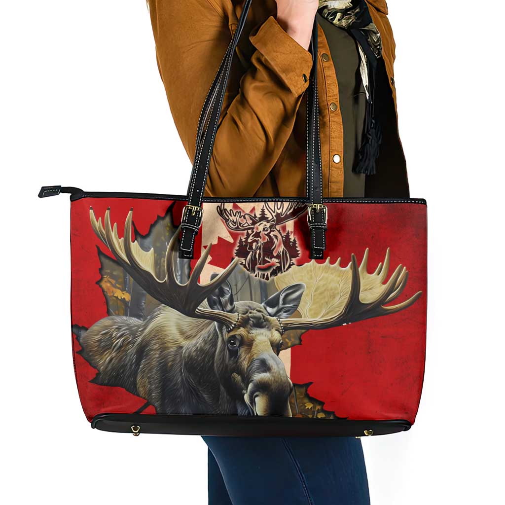 Canada Moose Leather Tote Bag Canadian Flag Maple Leaf Vintage