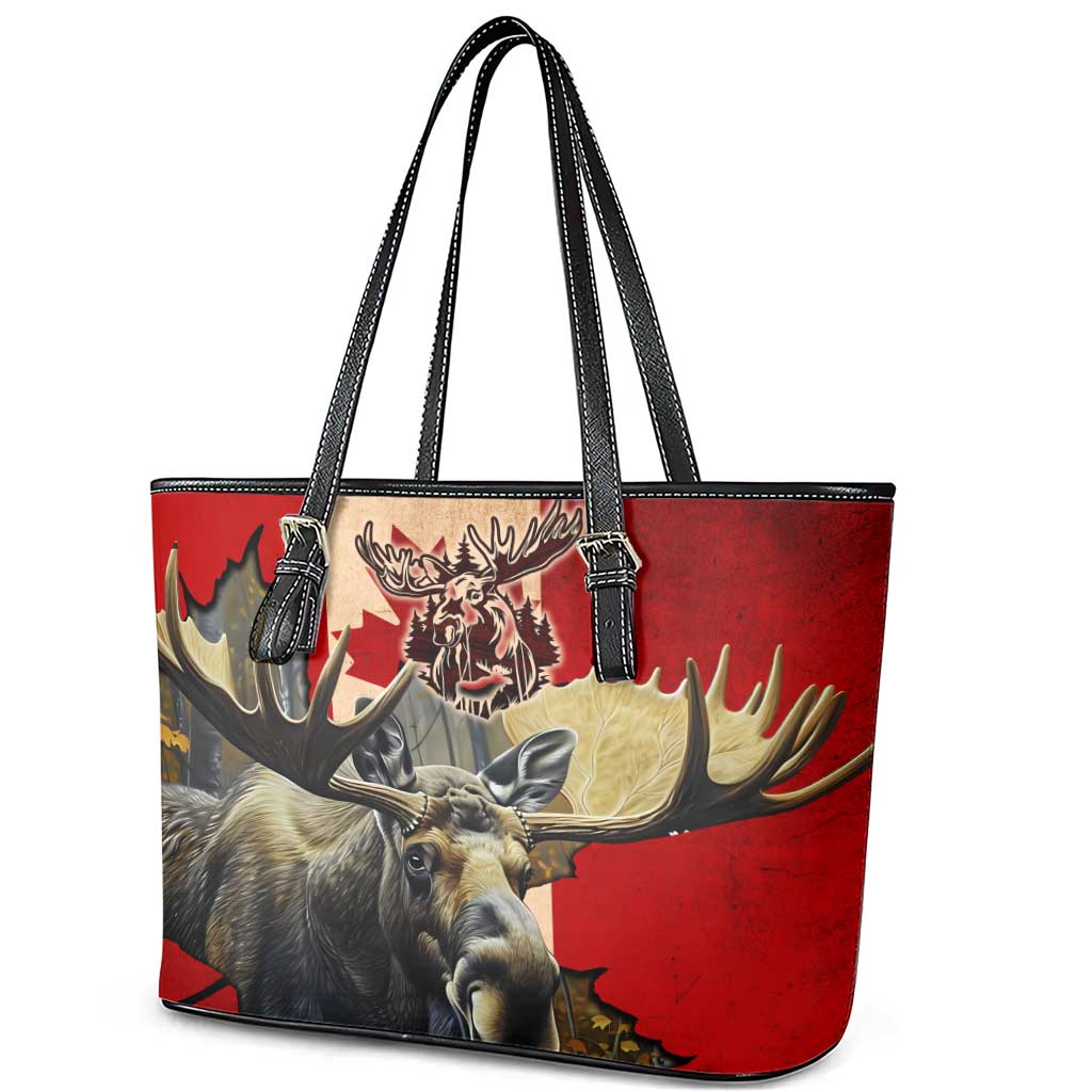 Canada Moose Leather Tote Bag Canadian Flag Maple Leaf Vintage