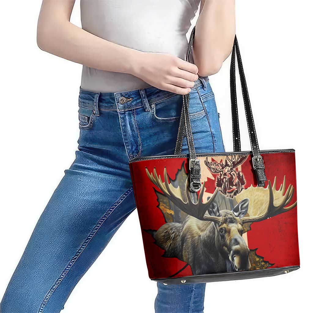 Canada Moose Leather Tote Bag Canadian Flag Maple Leaf Vintage