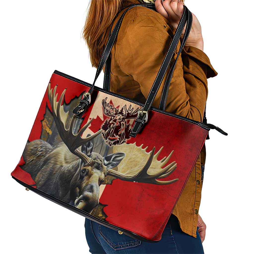 Canada Moose Leather Tote Bag Canadian Flag Maple Leaf Vintage