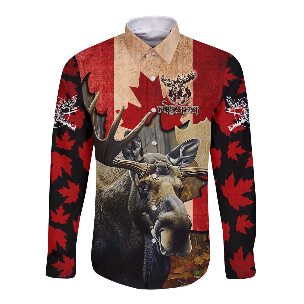 Personalized Canada Moose Long Sleeve Button Shirt Canadian Flag Maple Leaf Vintage