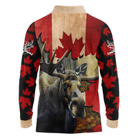 Personalized Canada Moose Long Sleeve Polo Shirt Canadian Flag Maple Leaf Vintage