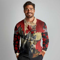 Personalized Canada Moose Long Sleeve Polo Shirt Canadian Flag Maple Leaf Vintage