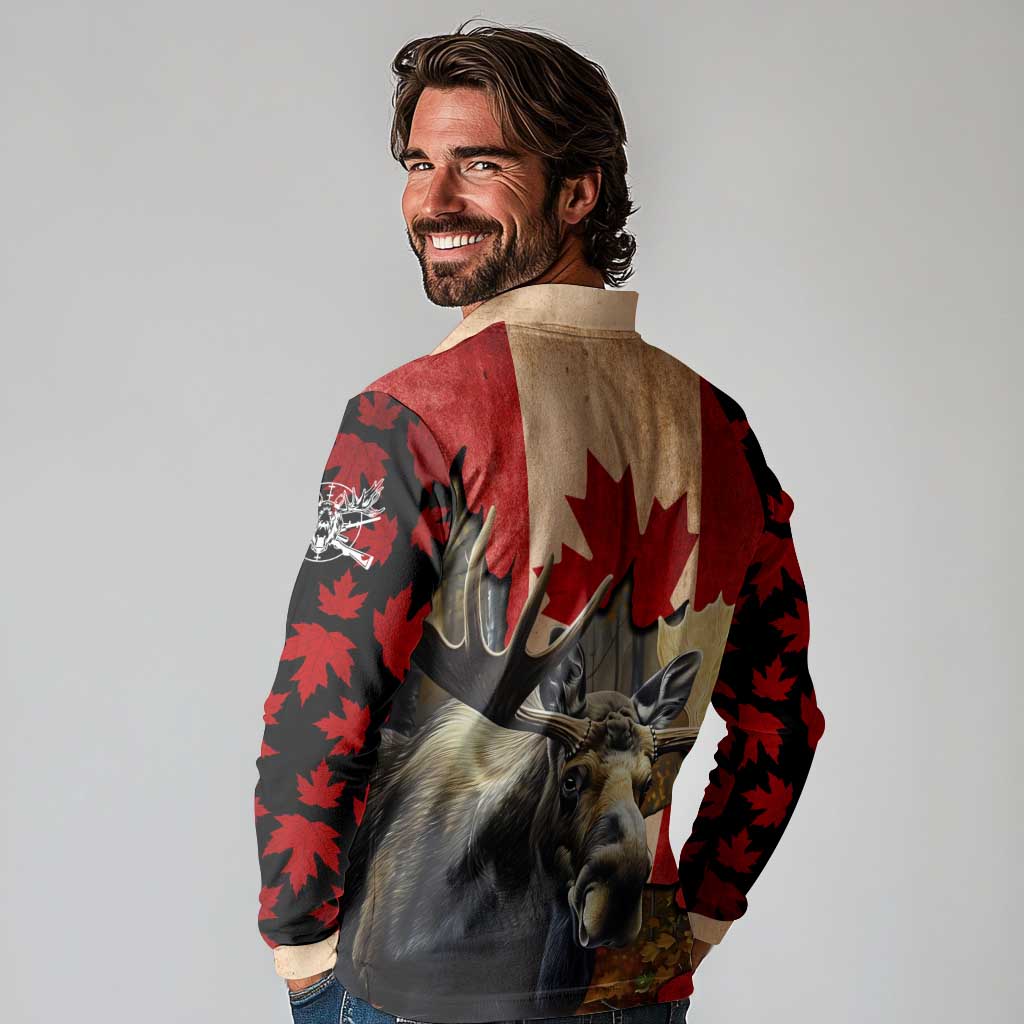 Personalized Canada Moose Long Sleeve Polo Shirt Canadian Flag Maple Leaf Vintage