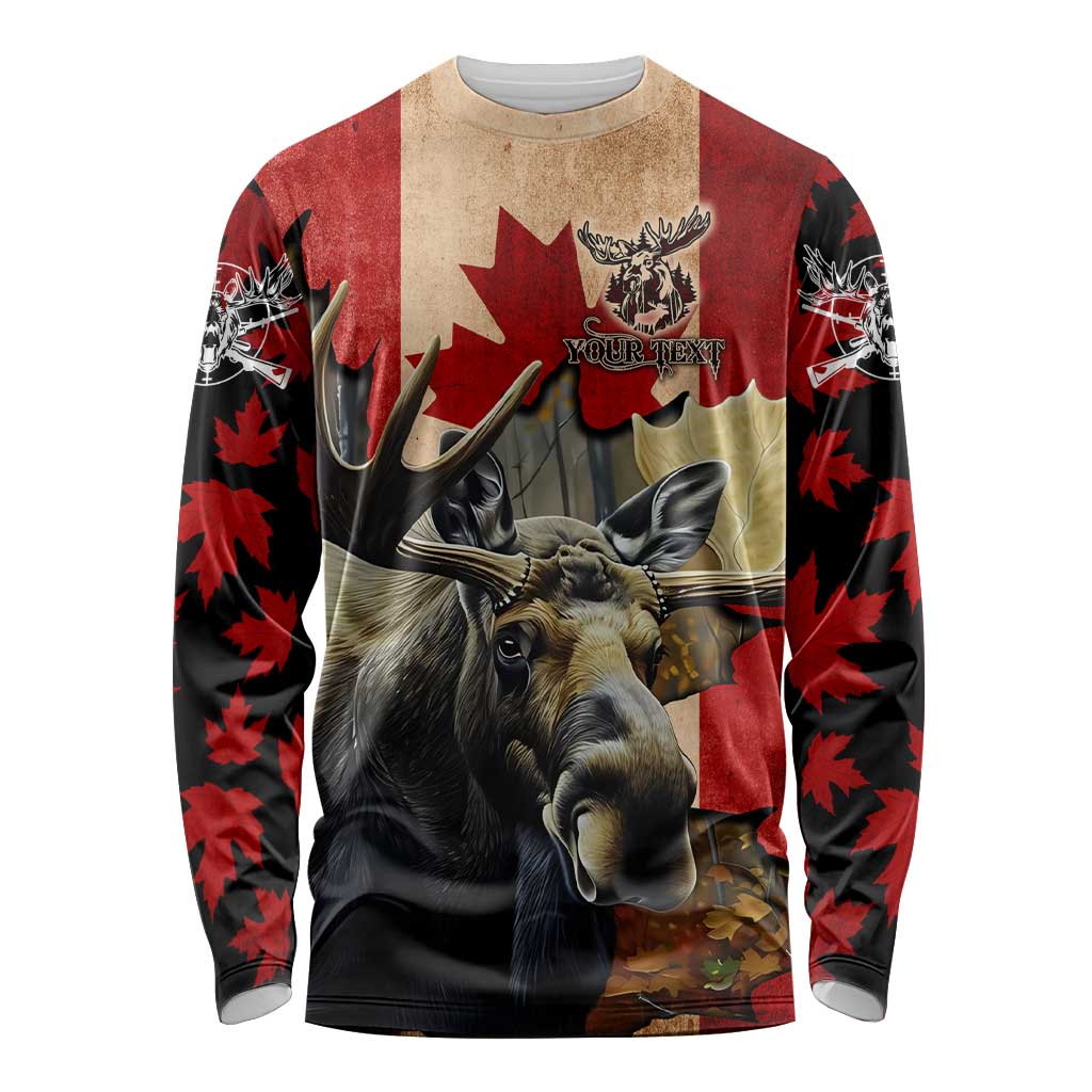 Personalized Canada Moose Long Sleeve Shirt Canadian Flag Maple Leaf Vintage