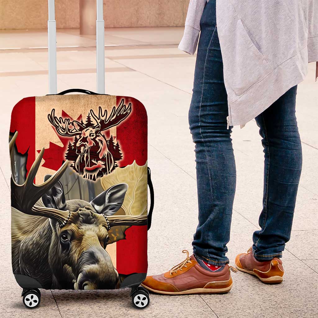 Canada Moose Luggage Cover Canadian Flag Maple Leaf Vintage