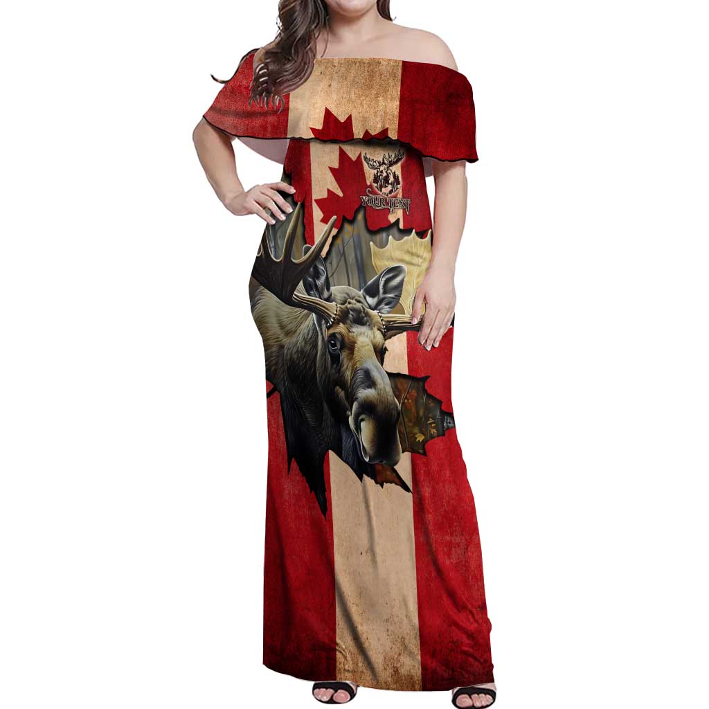 Personalized Canada Moose Off Shoulder Maxi Dress Canadian Flag Maple Leaf Vintage