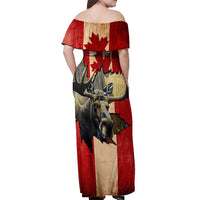 Personalized Canada Moose Off Shoulder Maxi Dress Canadian Flag Maple Leaf Vintage