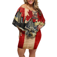 Personalized Canada Moose Off Shoulder Short Dress Canadian Flag Maple Leaf Vintage