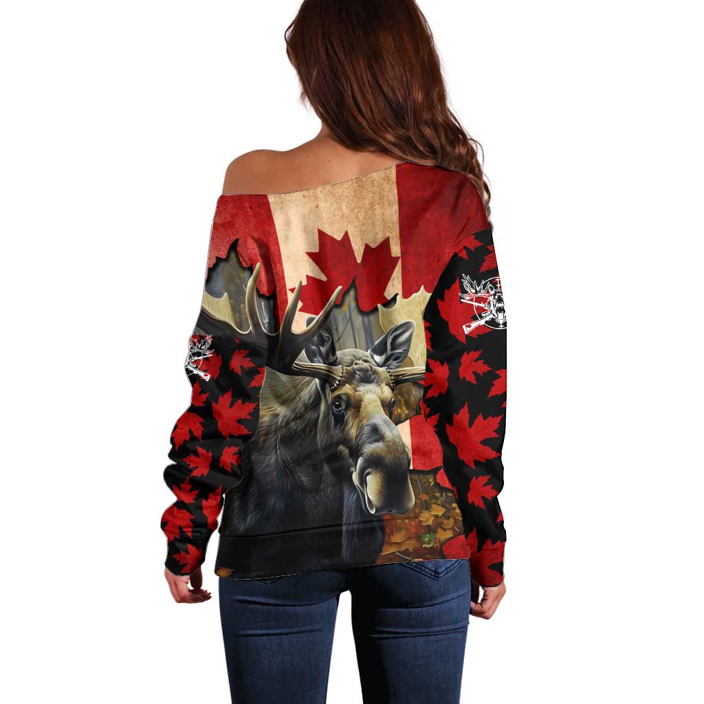 Personalized Canada Moose Off Shoulder Sweater Canadian Flag Maple Leaf Vintage