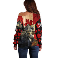 Personalized Canada Moose Off Shoulder Sweater Canadian Flag Maple Leaf Vintage