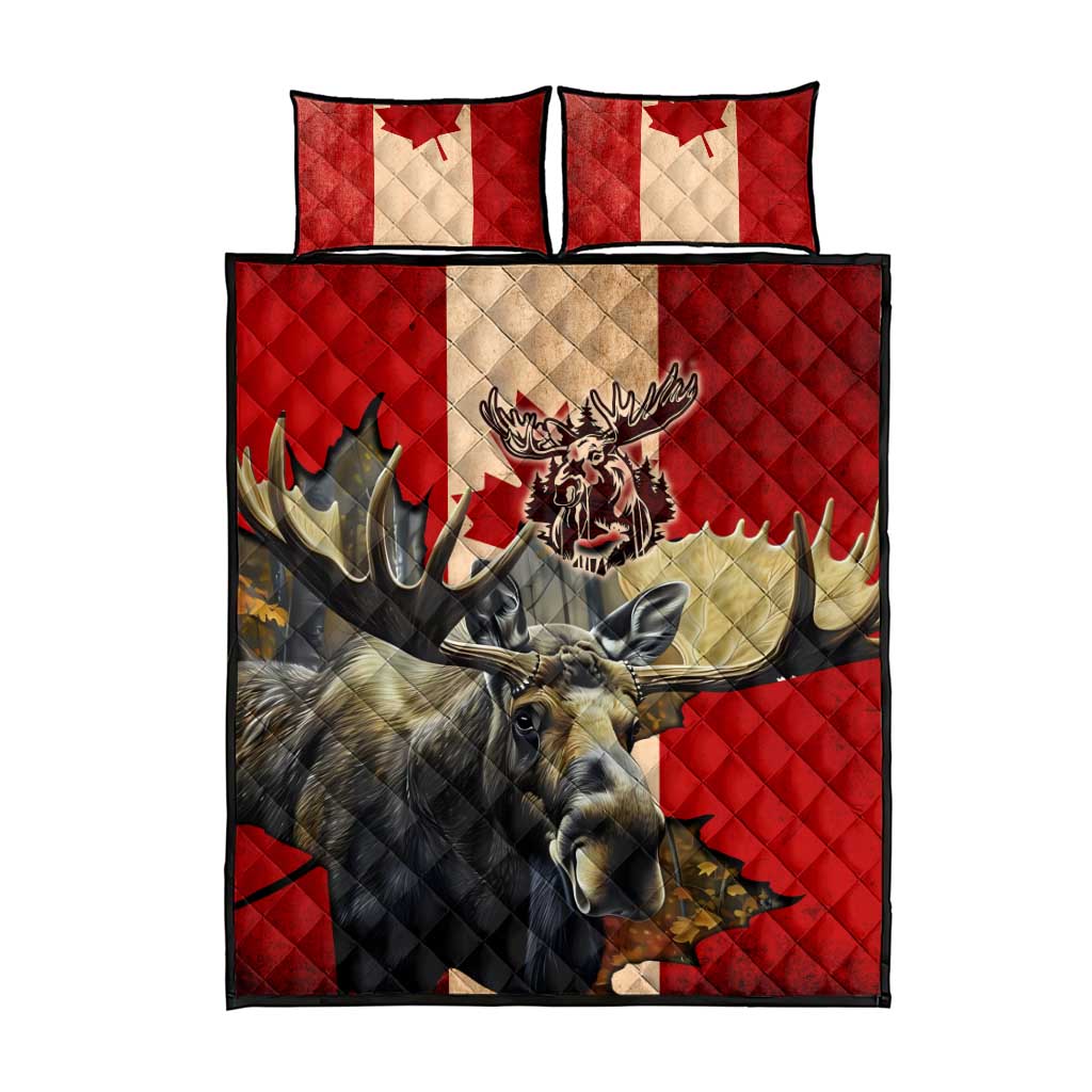 Canada Moose Quilt Bed Set Canadian Flag Maple Leaf Vintage