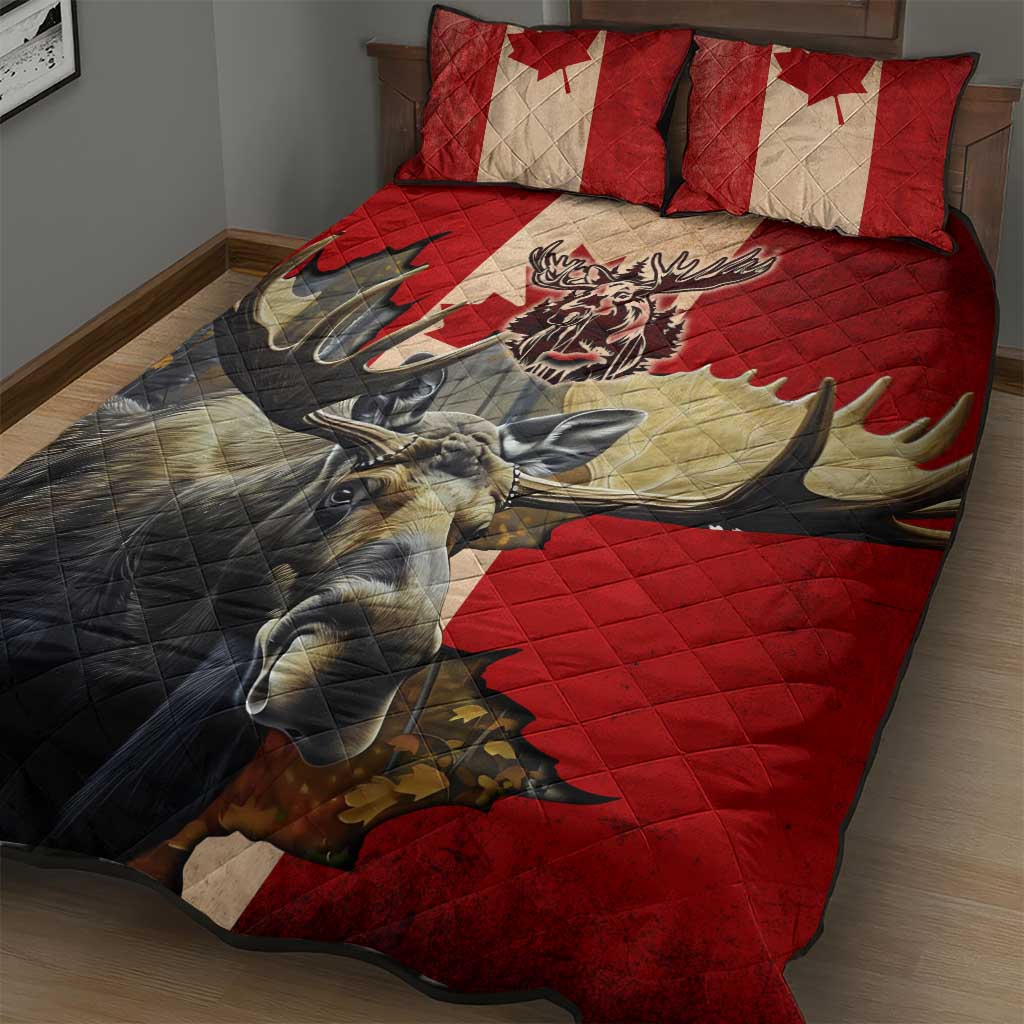 Canada Moose Quilt Bed Set Canadian Flag Maple Leaf Vintage
