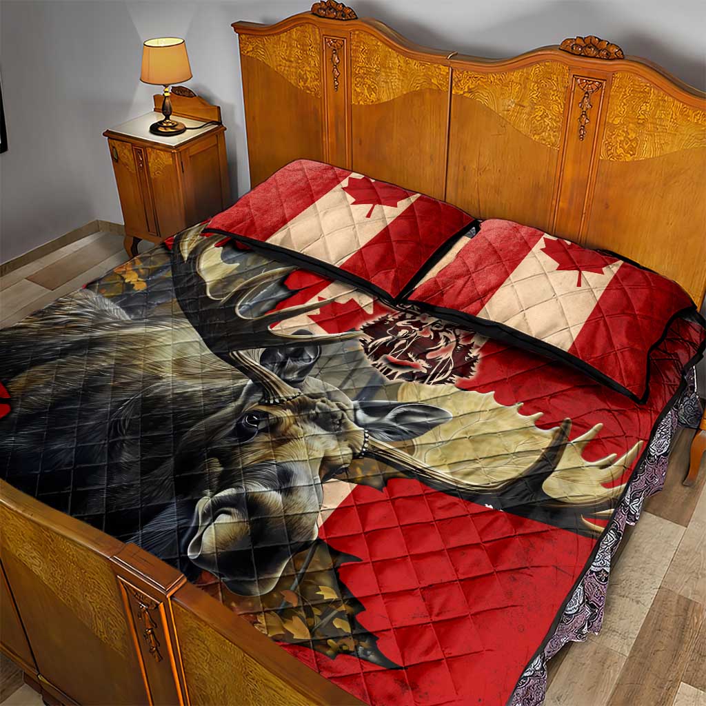 Canada Moose Quilt Bed Set Canadian Flag Maple Leaf Vintage