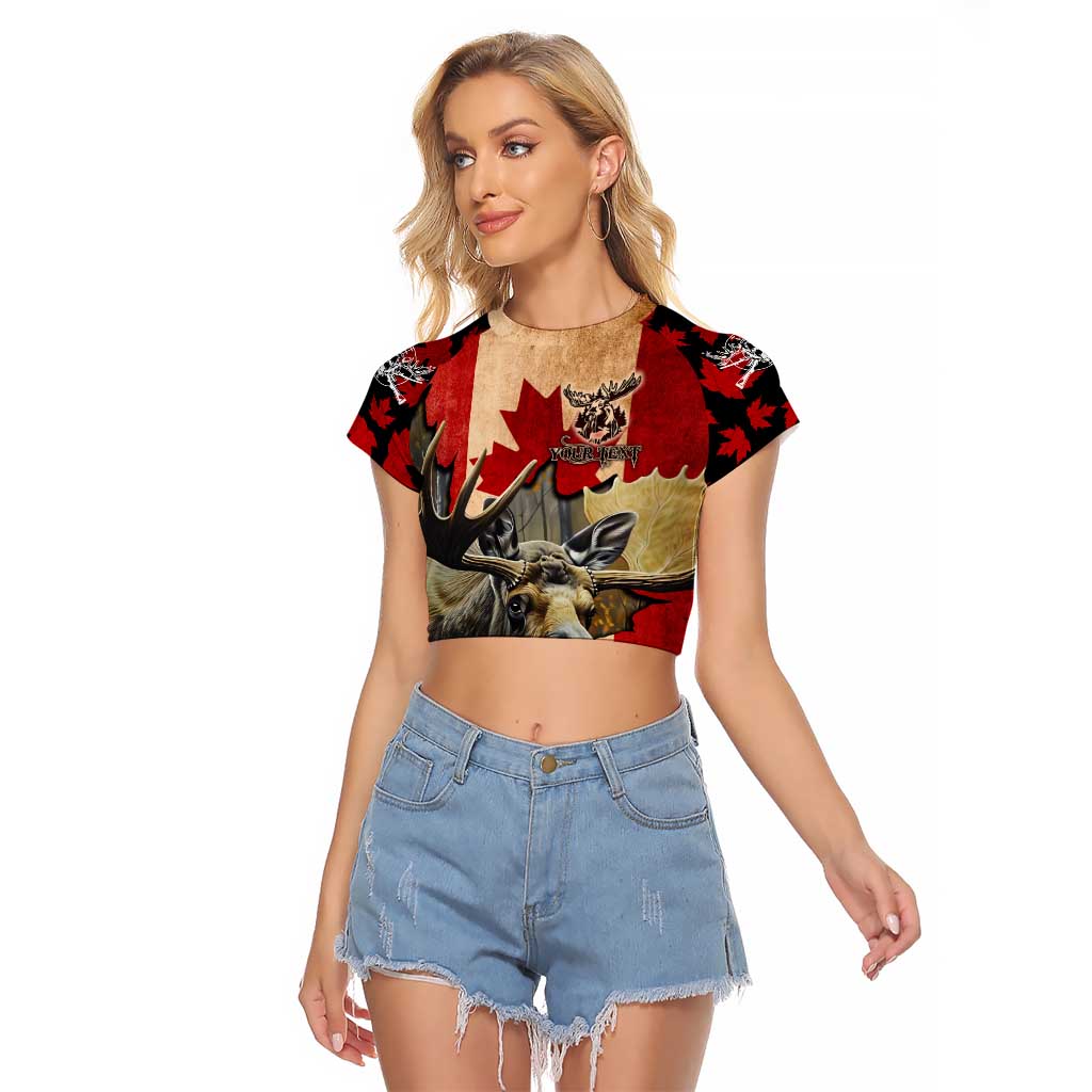 Personalized Canada Moose Raglan Cropped T Shirt Canadian Flag Maple Leaf Vintage