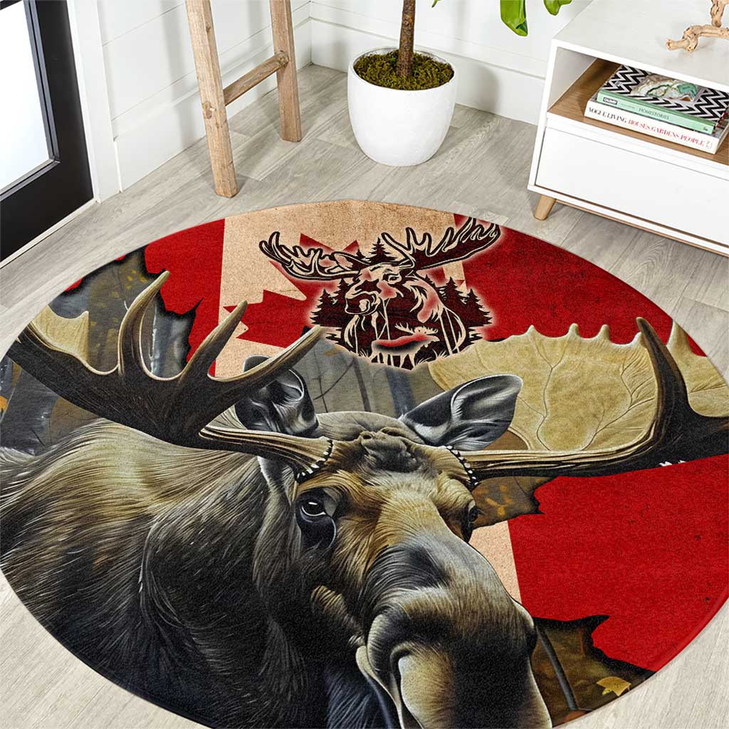 Canada Moose Round Carpet Canadian Flag Maple Leaf Vintage