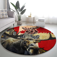 Canada Moose Round Carpet Canadian Flag Maple Leaf Vintage
