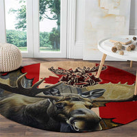 Canada Moose Round Carpet Canadian Flag Maple Leaf Vintage