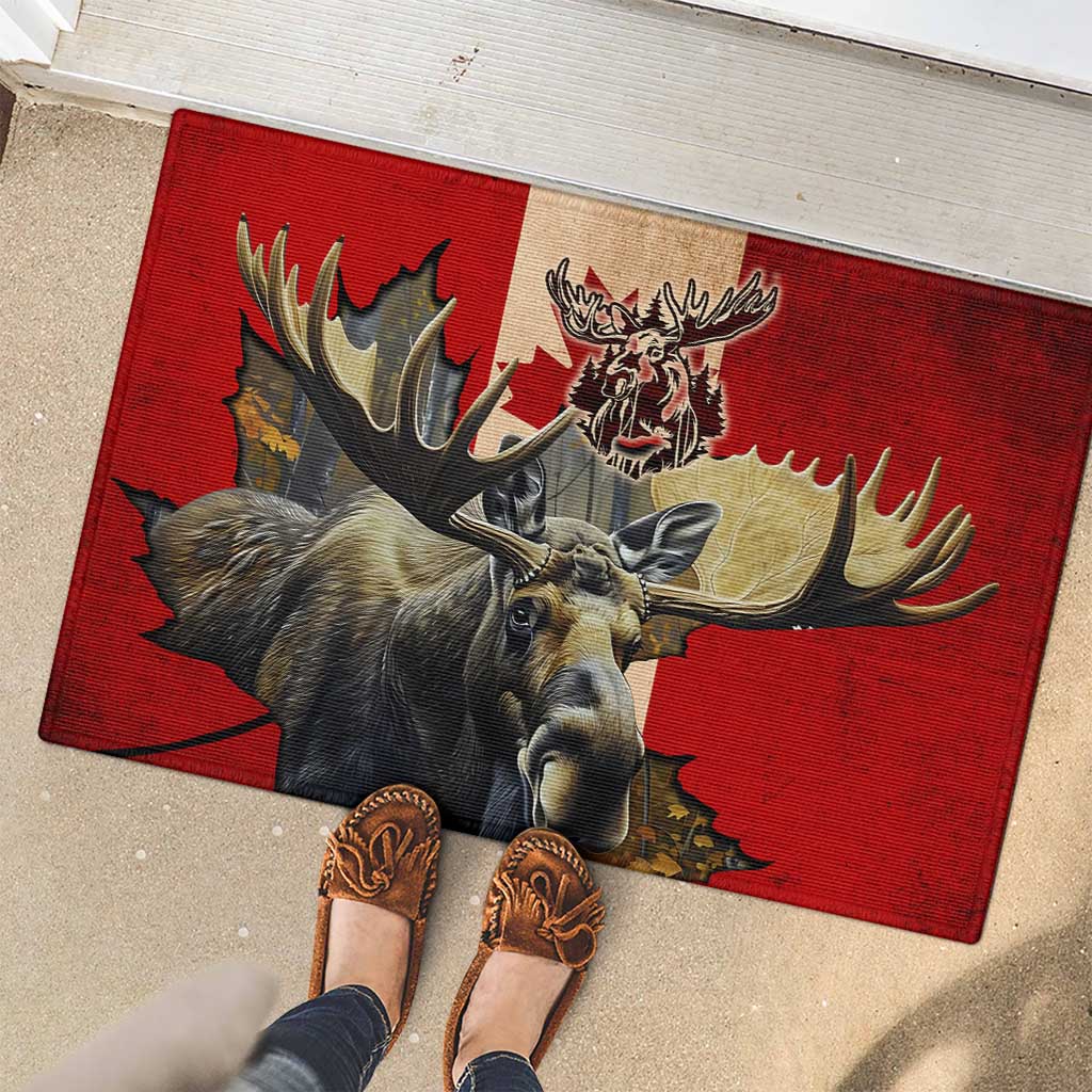 Canada Moose Rubber Doormat Canadian Flag Maple Leaf Vintage