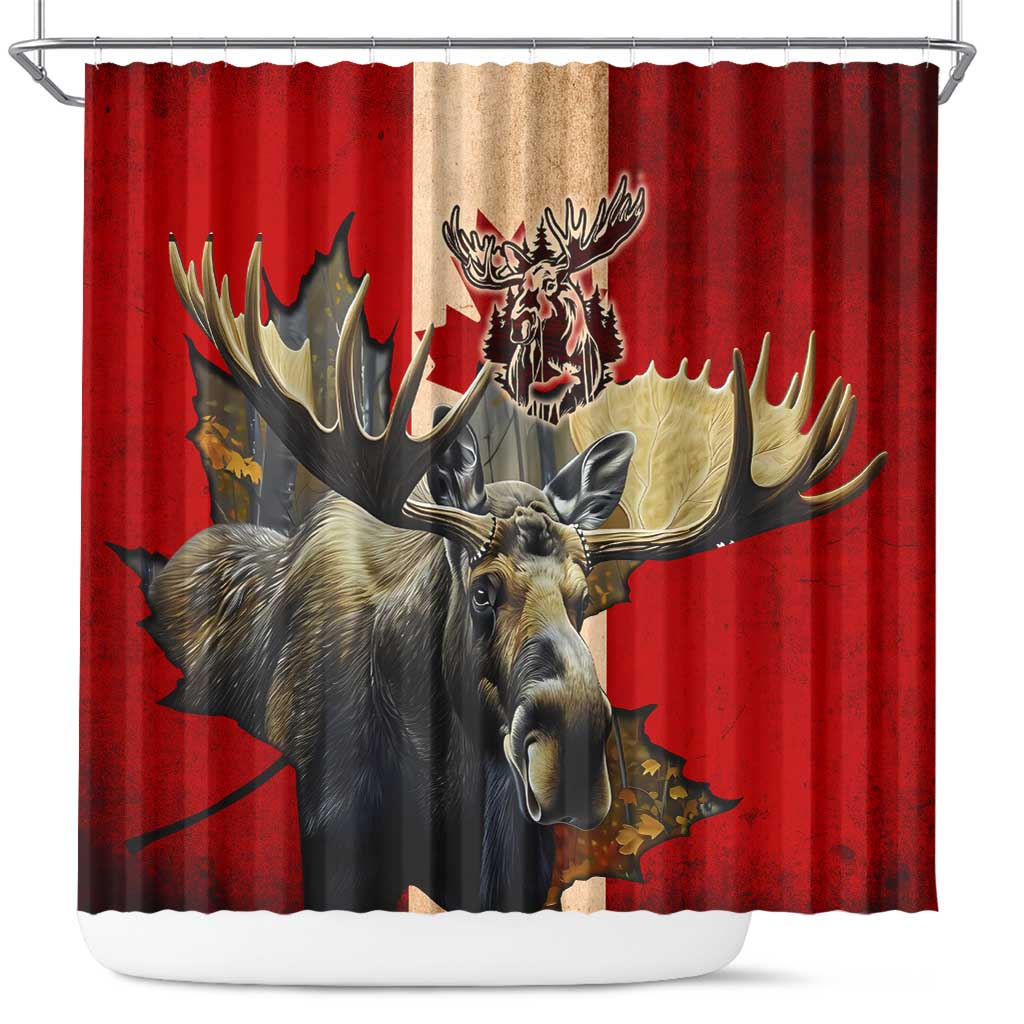 Canada Moose Shower Curtain Canadian Flag Maple Leaf Vintage