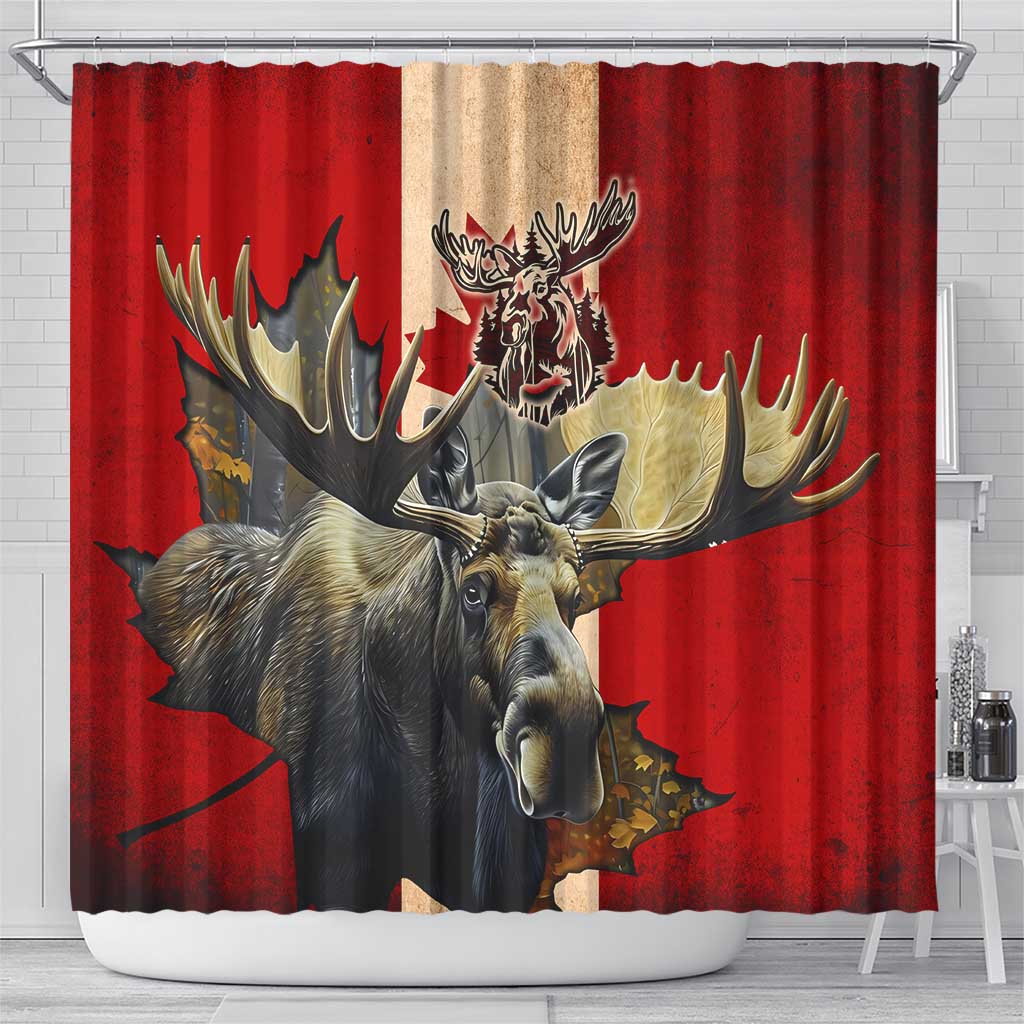 Canada Moose Shower Curtain Canadian Flag Maple Leaf Vintage