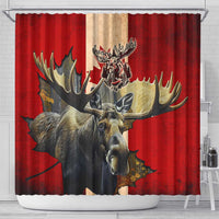 Canada Moose Shower Curtain Canadian Flag Maple Leaf Vintage