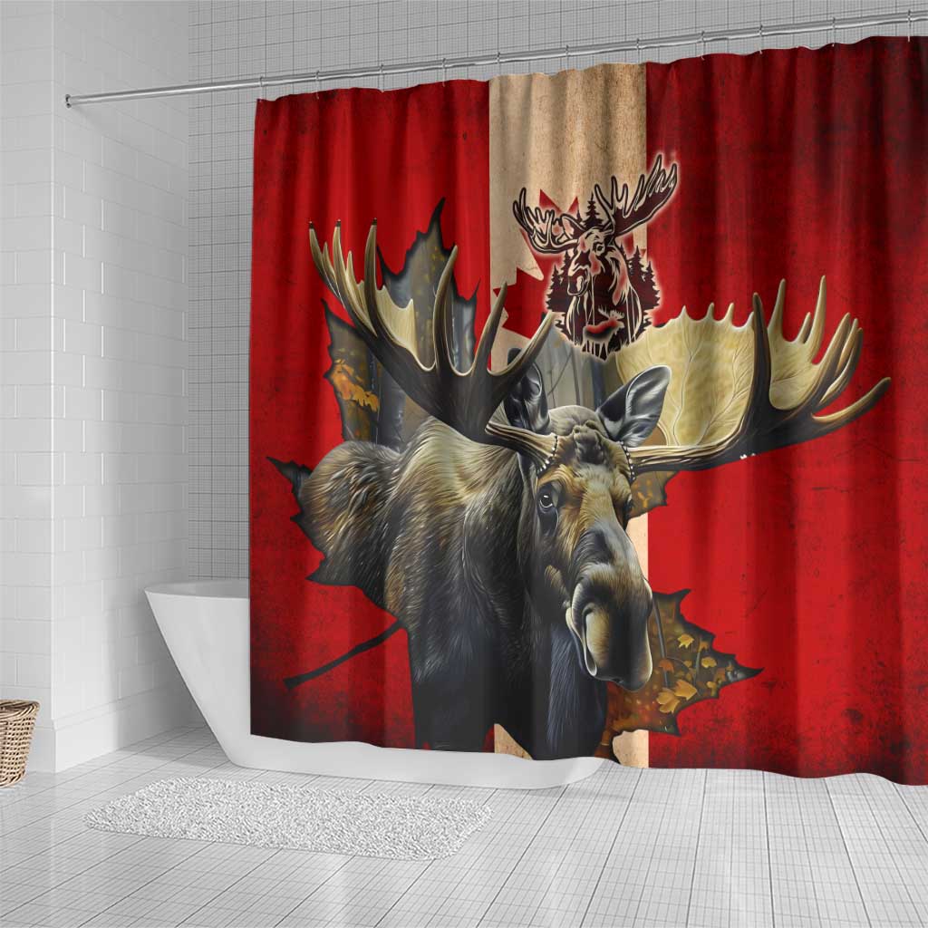 Canada Moose Shower Curtain Canadian Flag Maple Leaf Vintage