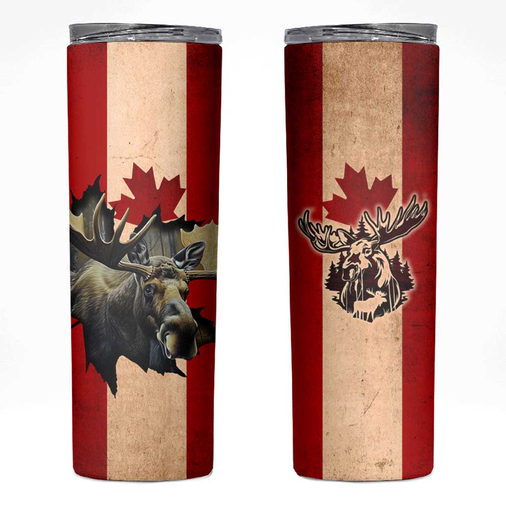 Canada Moose Skinny Tumbler Canadian Flag Maple Leaf Vintage