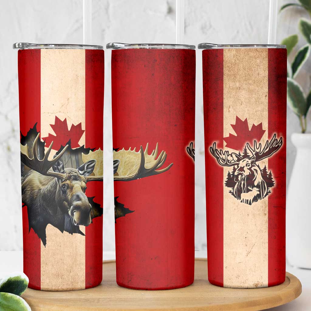 Canada Moose Skinny Tumbler Canadian Flag Maple Leaf Vintage