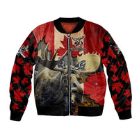 Personalized Canada Moose Sleeve Zip Bomber Jacket Canadian Flag Maple Leaf Vintage