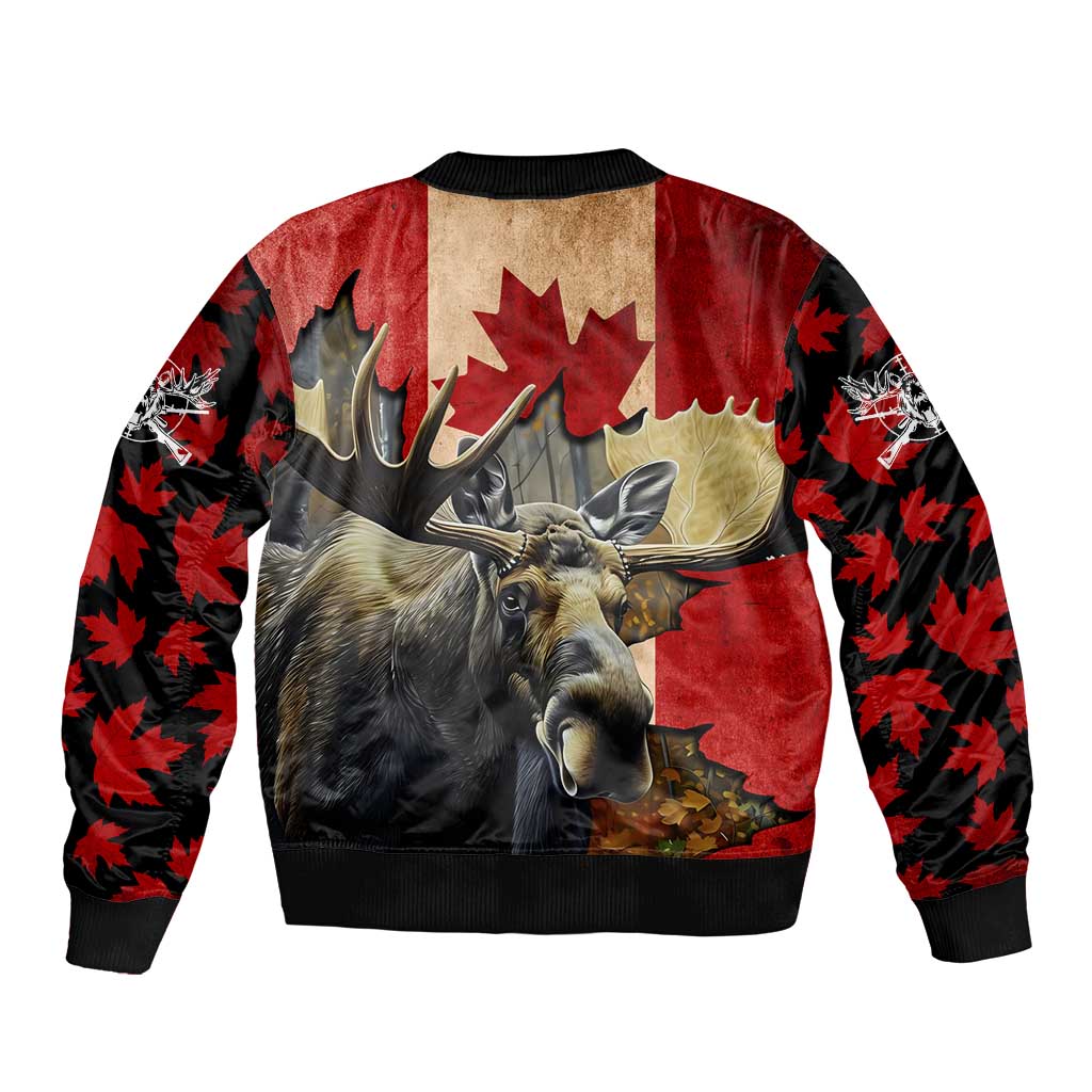 Personalized Canada Moose Sleeve Zip Bomber Jacket Canadian Flag Maple Leaf Vintage