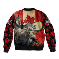 Personalized Canada Moose Sleeve Zip Bomber Jacket Canadian Flag Maple Leaf Vintage