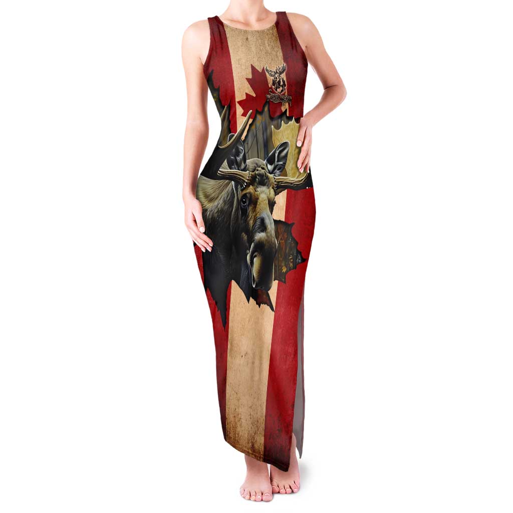 Personalized Canada Moose Tank Maxi Dress Canadian Flag Maple Leaf Vintage