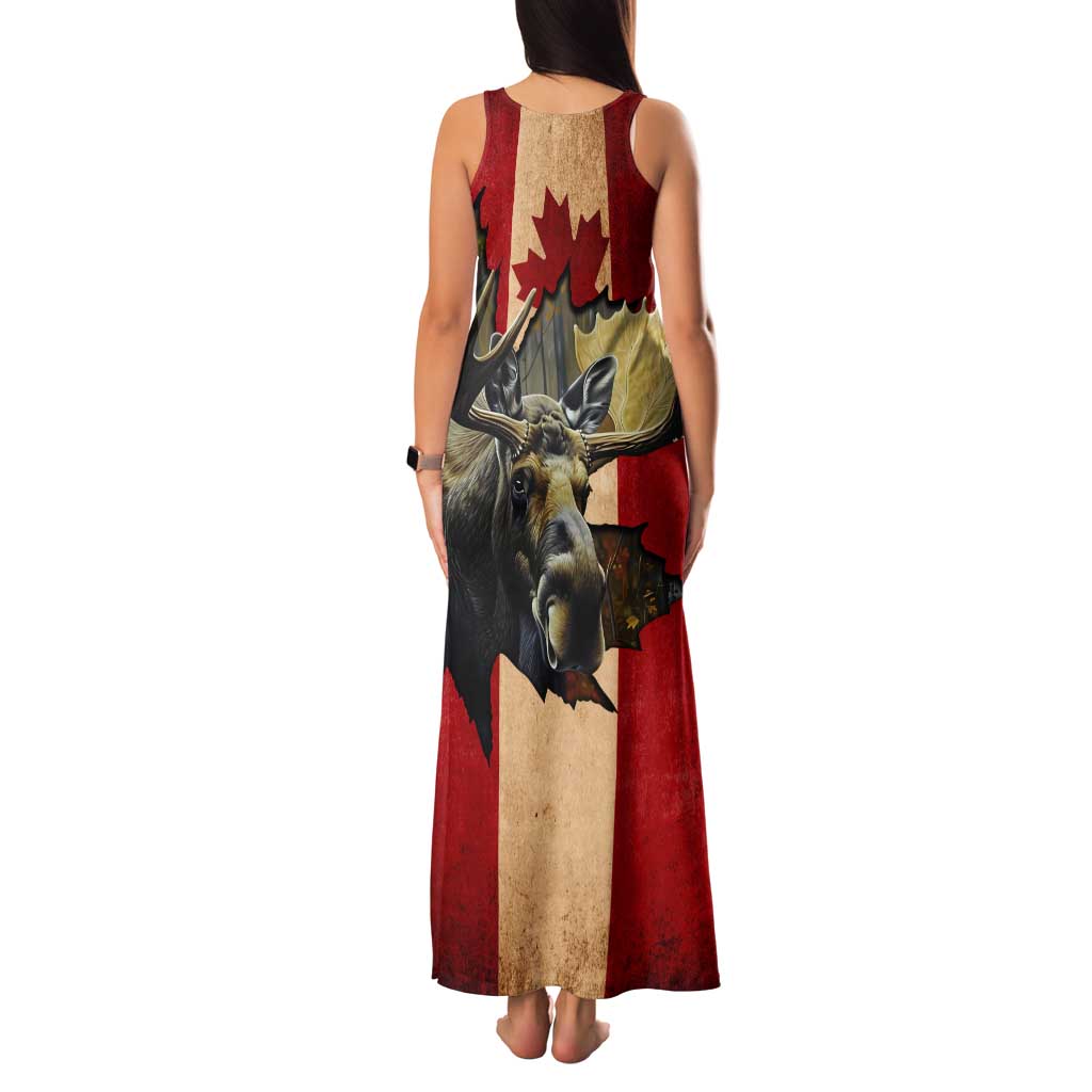 Personalized Canada Moose Tank Maxi Dress Canadian Flag Maple Leaf Vintage