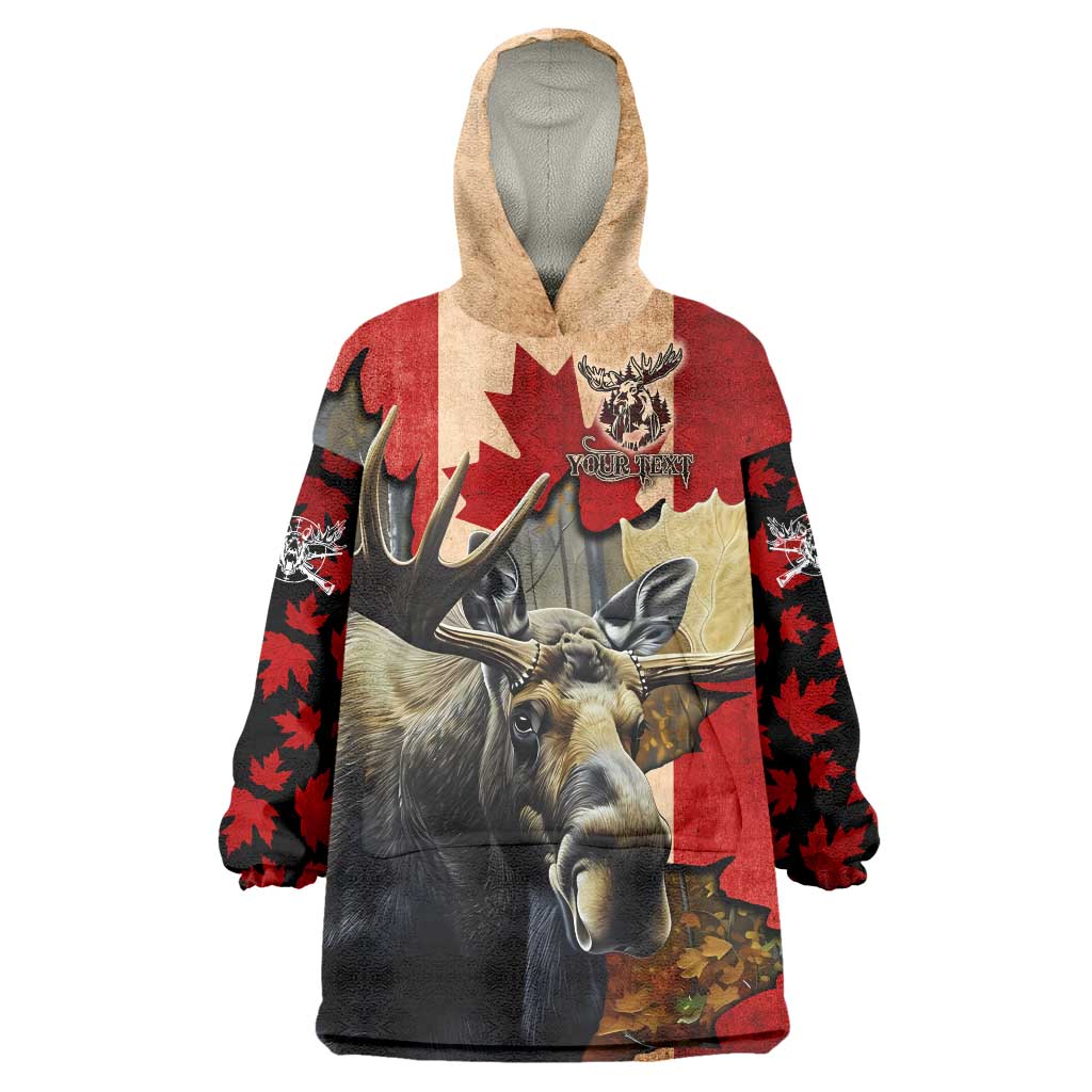 Personalized Canada Moose Wearable Blanket Hoodie Canadian Flag Maple Leaf Vintage