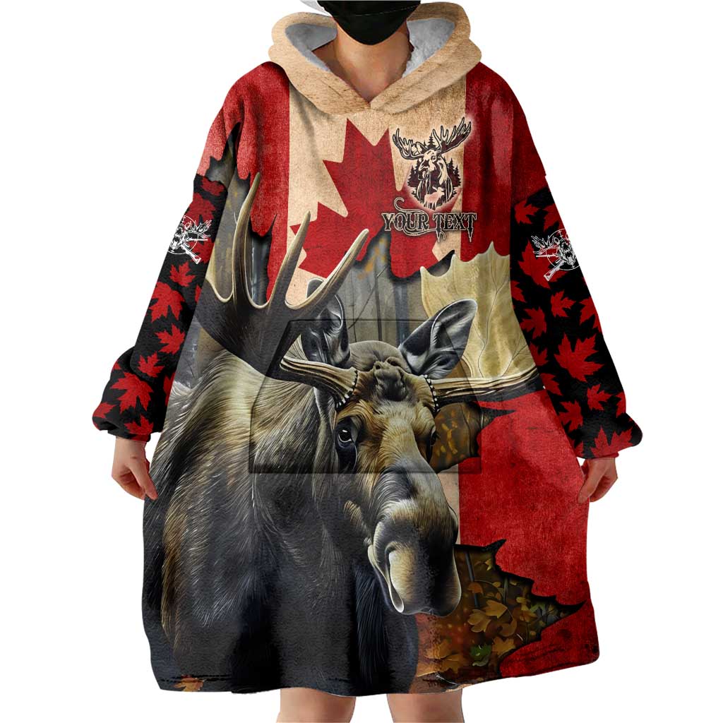 Personalized Canada Moose Wearable Blanket Hoodie Canadian Flag Maple Leaf Vintage