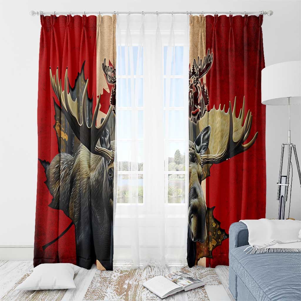 Canada Moose Window Curtain Canadian Flag Maple Leaf Vintage