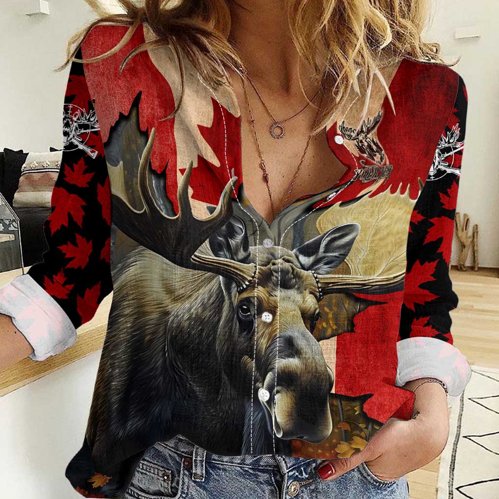 Personalized Canada Moose Women Casual Shirt Canadian Flag Maple Leaf Vintage