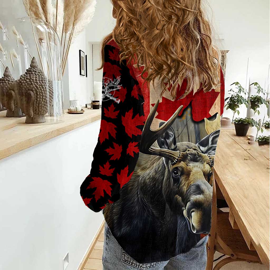 Personalized Canada Moose Women Casual Shirt Canadian Flag Maple Leaf Vintage