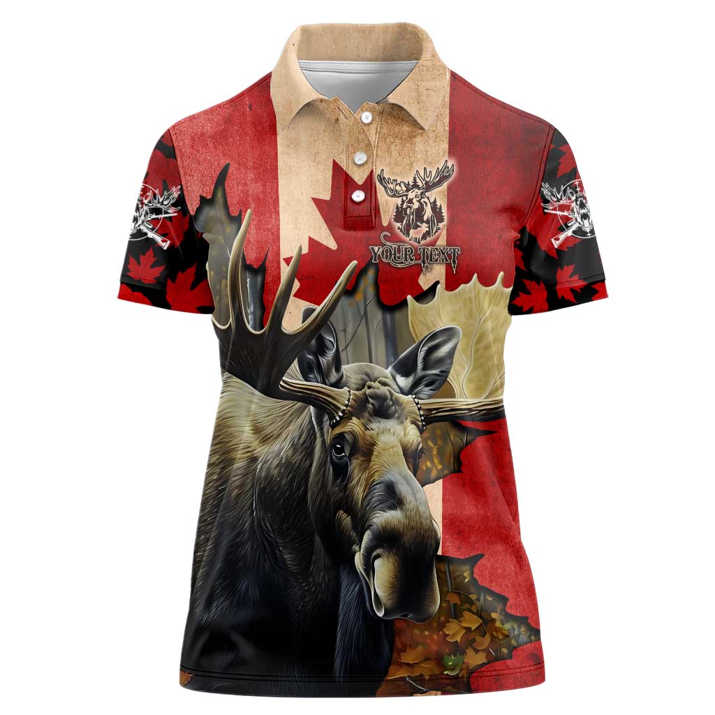 Personalized Canada Moose Women Polo Shirt Canadian Flag Maple Leaf Vintage