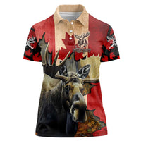 Personalized Canada Moose Women Polo Shirt Canadian Flag Maple Leaf Vintage