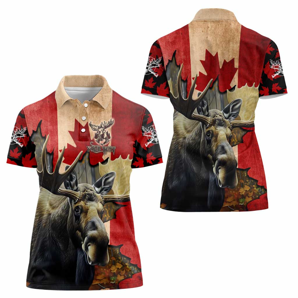 Personalized Canada Moose Women Polo Shirt Canadian Flag Maple Leaf Vintage