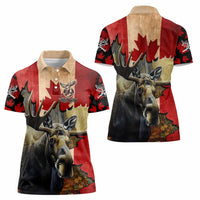 Personalized Canada Moose Women Polo Shirt Canadian Flag Maple Leaf Vintage