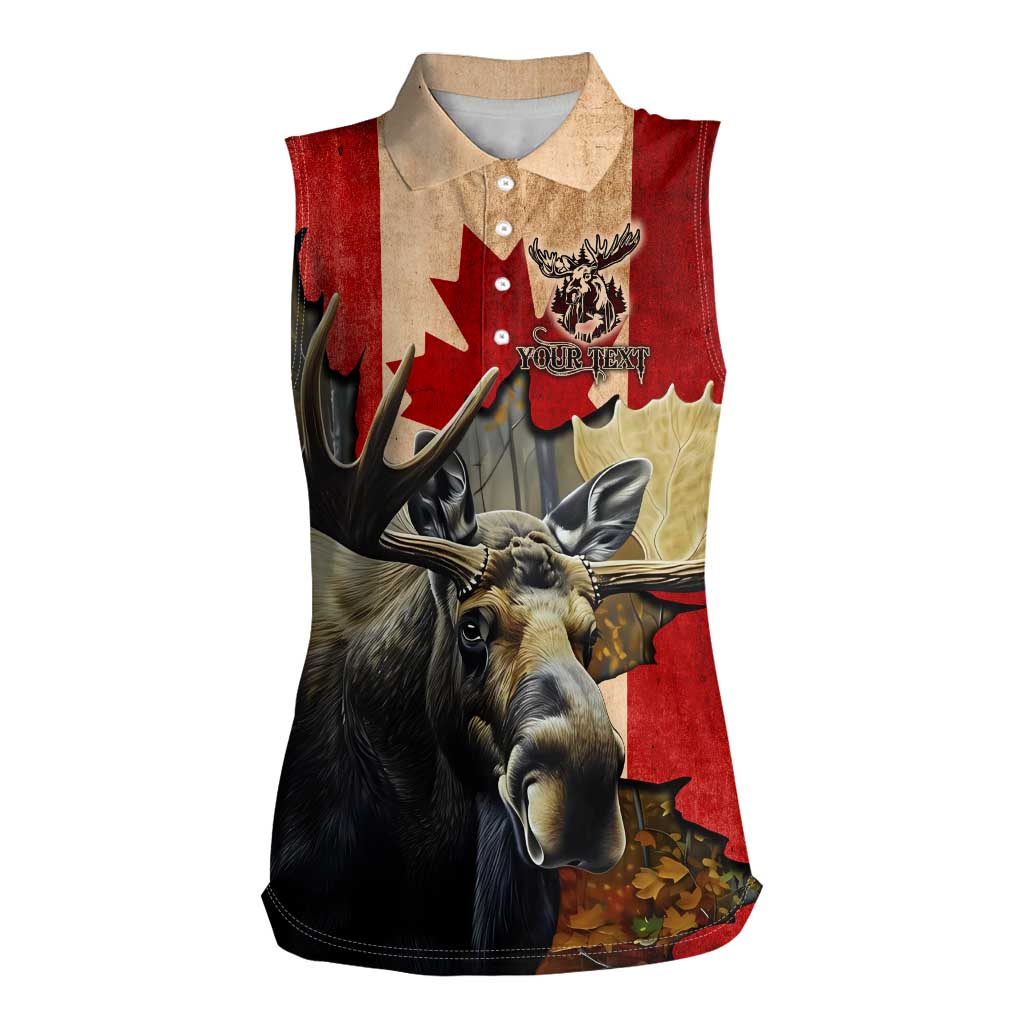 Personalized Canada Moose Women Sleeveless Polo Shirt Canadian Flag Maple Leaf Vintage